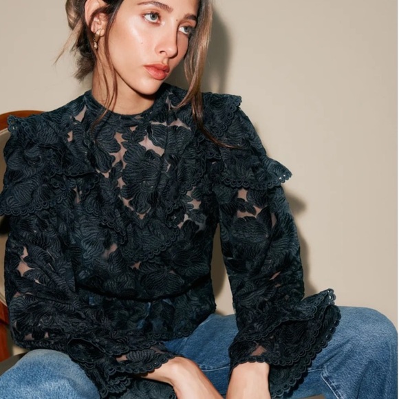 Reformation The Collection Carlisle Black Lace Blouse Romantic Feminine Top NWT - Picture 4 of 15